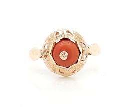 14k 583 Russian Rose Gold Women&#39;s Vintage Ring With Coral Stone - $199.00