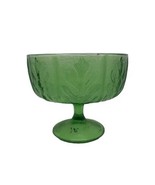 Retro Spruce Green Footed Glass Compote with Oak Leaf Design and Texture... - $29.69