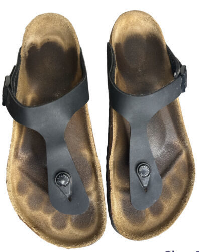Primary image for Birkenstock Gizeh Womens 39 US 8-8.5 Black Birko Flor T Strap Thong Sandals
