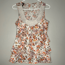 Maurices Sleeves Tank with Ruffles and Crochet Collar, Floral, Women&#39;s Medium - £8.44 GBP