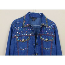 New Direction Womens Dark Wash Denim Jacket Bead Sequin Embellished Size Small - £15.61 GBP
