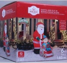 Gemmy Christmas 6 FT Tall Santa &amp; Elf Wheelchair Scene Airblown Inflatable NEW - £89.61 GBP