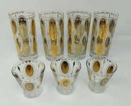 Gold Queen Women Portrait Highball Mid Century MCM Cosmopolitan Bar Glasses VTG - £64.91 GBP