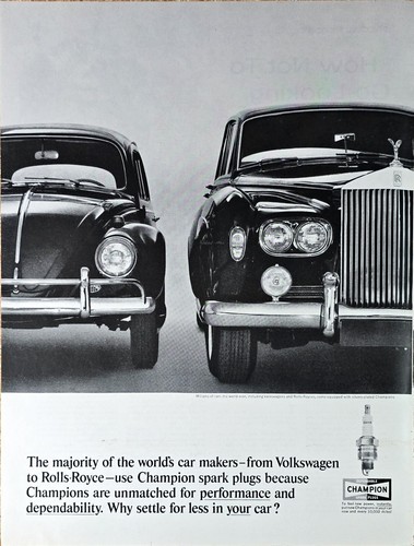 Rolls-Royce-CHAMPION SPARK PLUGS - Volkswagen - 1964 Vintage Print Ad - $12.53