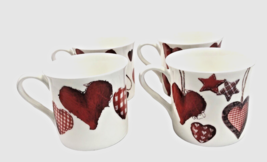 Stechcol Gracie Quilted Red Hearts 4 Cups All Different 10 oz Fine Bone China - $54.44