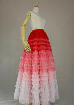 Red and White Ruffle Tiered Tulle Skirt Gown Women Custom Size Full Tulle Skirt  image 6