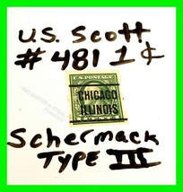 Scott #481 US Washington 1 Cent Postage Stamp Schermack Type III Perf Chicago IL - £23.87 GBP