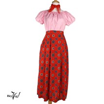 Vintage Chaus Red Rayon Print Pocket Skirt - Made in Japan - Sz L /16 -  Hey Viv - £22.12 GBP