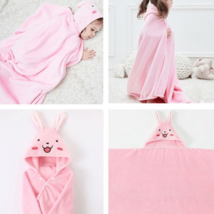 Pinky Bunny Hooded Plush Towel | Animal Kids Bath Robe Blanket - £39.50 GBP