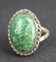 Sterling Silver &amp; Green Turquoise Navajo Ring southwest band 925 size 5 - £55.94 GBP