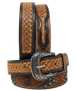 Western Antique Turquoise Stone Full-Grain Leather Belt 26FK78 - $59.99