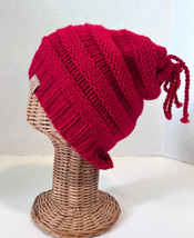 Ponytail Beanie Hat Soft Stretch Knit High Bun With Adjustable String Red #N For - £15.97 GBP