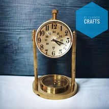 Vintage Maritime Shinny Brass Dome Lens Table Desk Clock with Compass Of... - $34.99