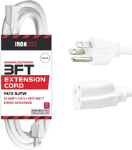 Iron Forge Cable 15 Amp Heavy Duty Extension Cord 3 Ft, SJTW 14 Gauge Ex... - £12.12 GBP