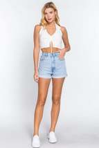 Off White Halter Ruched Crop Sweater Knit Top - £7.84 GBP