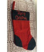 Red Green Corduroy Merry Christmas Stocking 17 Inch Embroidered Sturdy F... - £10.25 GBP