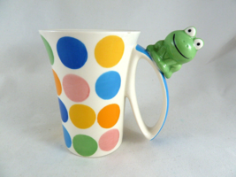 INDRA Frog coffee cup mug hand painted polka dots + Frog on handle - $19.79