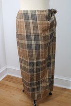 Vtg 90s Lauren Ralph Lauren 8 Brown Plaid Linen Wrap Long Straight Maxi Skirt - £45.55 GBP