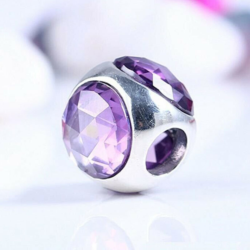 925 Sterling Silver Spring Radiant Droplet, Lavender CZ Charm Bead