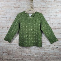 She&#39;s All That Womans Blouse One Size Green Scoop Neck Crinkle Long Sleeve Stret - $12.19