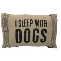 Throw Pillow “I Sleep With Dogs” 14”x 9” Soft Burlap Type Cotton Fabric - $9.89
