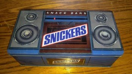 Vintage Snicker Snack Bars Metal Tin Radio Boombox Stereo 1989 Hinged Li... - $15.99
