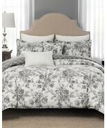 Rose Tree Signature Toledo 3P Queen comforter shams Jacobean Floral Grey... - $2,600.21 MXN