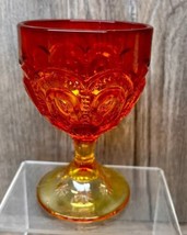 Vtg Le Smith Moon &amp; Stars Amberina Glass Small Goblet 4 3/4&quot; Tall - £11.62 GBP