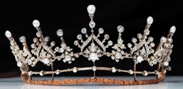 Bridal Tiara 36 ct Diamond 15 ct Natural Pearl Jewellery - £610.91 GBP