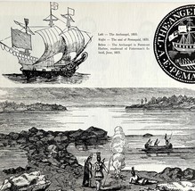1970 Maine Archangel Ship Print Vintage Nautical Pemaquid Seal Native Am... - €25,92 EUR