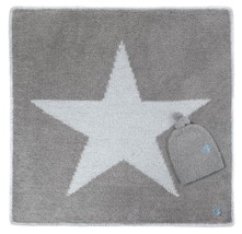 Kashwere Baby Blanket Star Stone Grey &amp; Baby Blue with Cap - £66.13 GBP