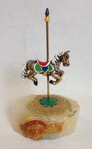 Ron Lee Carousel Horse Onyx Base Gold Bead Painted Signed Figurine Colle... - $225.00