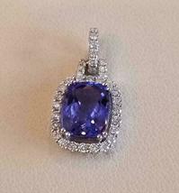 5Ct Cushion Cut Blue Tanzanite Diamond Pendant 14K White Gold Finish Free Chain - £71.21 GBP