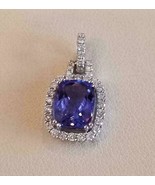 5Ct Cushion Cut Blue Tanzanite Diamond Pendant 14K White Gold Finish Fre... - €75,55 EUR