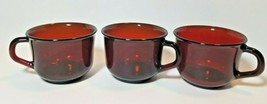 Arcoroc Ruby Red Tea Cups Made in France 3&quot; Tall Coffee Cups Set of 3 - £12.62 GBP