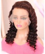16&quot; Deep Wave Lace Front Wig Remy Human Hair Pre Plucked 13x6 Black Burg... - $920.19 MXN