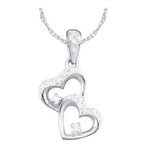 10k White Gold Round Diamond Womens Double Heart Love Pendant 2-tone 1/6 Cttw - £126.79 GBP