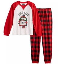 Boys Pajamas Famjams Red Black 2 Pc Top &amp; Pants CUTE BEAR-size 3T - £15.64 GBP