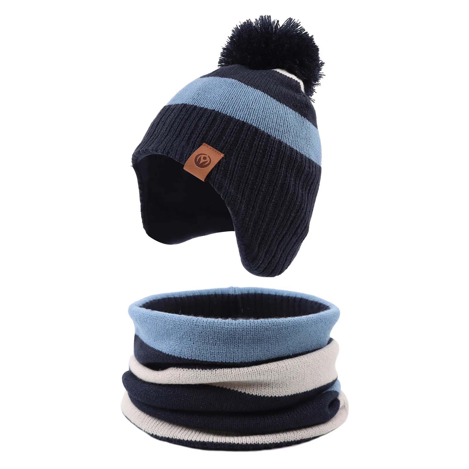 Winter Kids Boy Stripe Hat Scarf  2Pcs Set For Children Autumn Warm Kids Beanie - £23.61 GBP