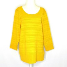 Spense Women&#39;s size Small 3/4 Sleeve Scooped Neck Fine Knit Top Yellow NEW - £19.41 GBP