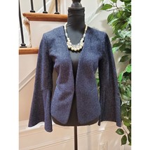 Anthropologie Cartonnier Blue Wool Long Sleeve Open Front Casual Jacket Blazer 4 - £29.22 GBP