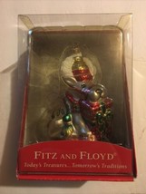 Fitz And Floyd Seated Reindeer With Gift Hat Ornament 19/1550 2004 Blown... - £15.81 GBP