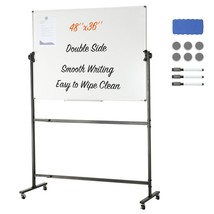 VEVOR Rolling Magnetic Whiteboard, Double-sided Mobile Whiteboard 48x36 Inches, - £363.93 GBP