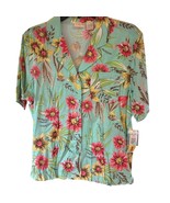 Erika Womens Floral Medley Print Short Sleeve Button-Up Blouse M Cotton ... - $13.46 CAD
