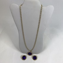 Vintage Necklace Earrings Set Purple Gold Tone Statement Gaudy Mod Boho 80s - £14.21 GBP