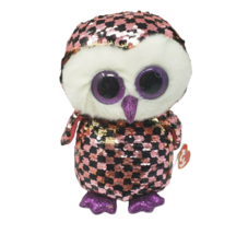 9&quot; Ty 2019 Checks Flippables Glitter Sequin Owl Stuffed Animal Plush Toy W/ Tag - £21.97 GBP