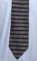 Tie Men&#39;s 100 % Silk Neck Tie Puritan Black White Gold Geometric Stripes - £10.93 GBP