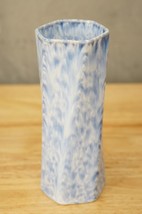 Vintage Studio Art Pottery Blue Sponge Drip Glaze Hex Panel 6 Sided Flow... - £27.06 GBP
