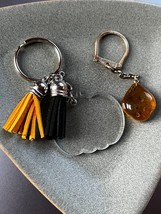 Lot of Amber Nugget &amp; Clear Plastic Pumpkin w Black &amp; Orange Tassels Key Chains - £8.84 GBP