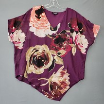 Roz Ali Women Shirt Size M Purple Stretch Preppy Floral Layer Tank Short Sleeves - £9.95 GBP